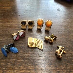 Six pair of cufflinks.  and an Avon flag shaped money clip. Great shape
